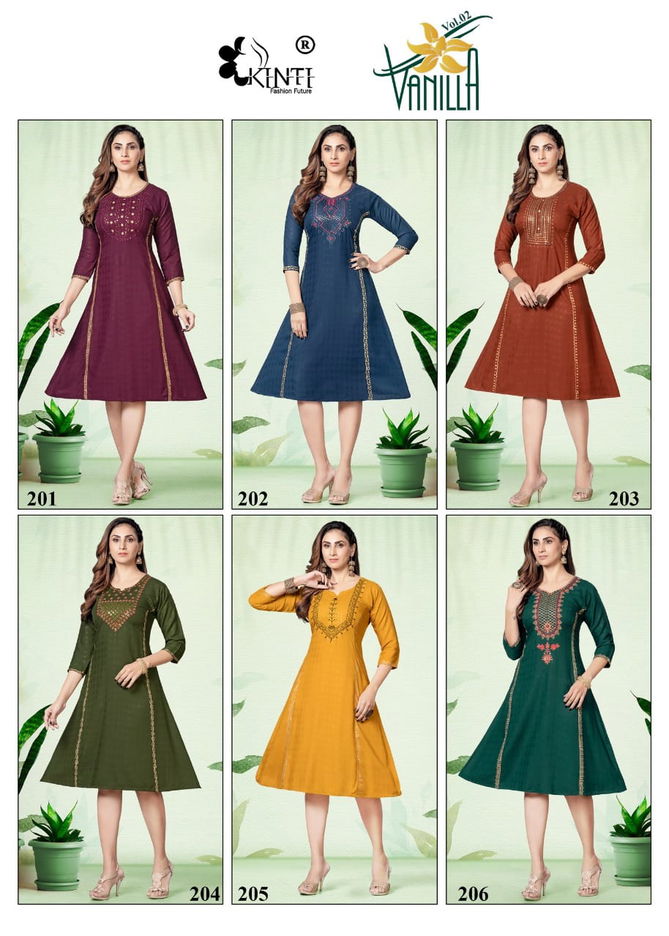 Vanilla Vol 2 By Kinti 201-206 Embroidery Kurtis Catalog